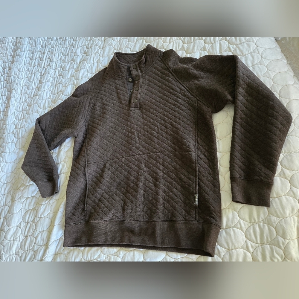 QZ Eddie Bauer Brown Quilted Quarter Button Sweater Sweatshirt Pullover Matcha M